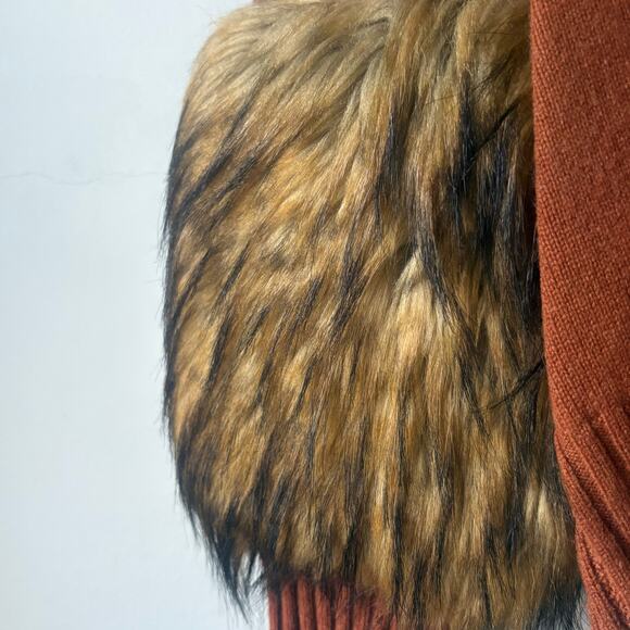 NAADAM Cashmere Sweater with Faux Fur Cuff Sleeves in Rust Brown - Picture 7 of 9